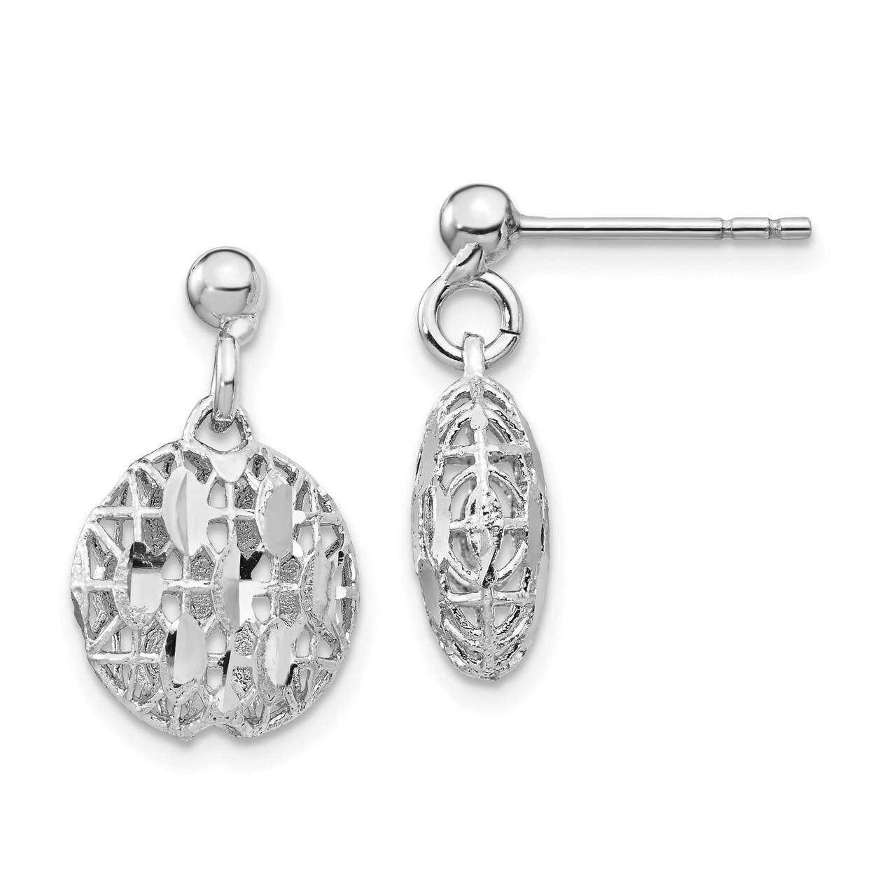 Diamond-cut Mesh Bead Dangle Post Earrings Sterling Silver Rhodium-plated QE14406, MPN: QE14406, 88…