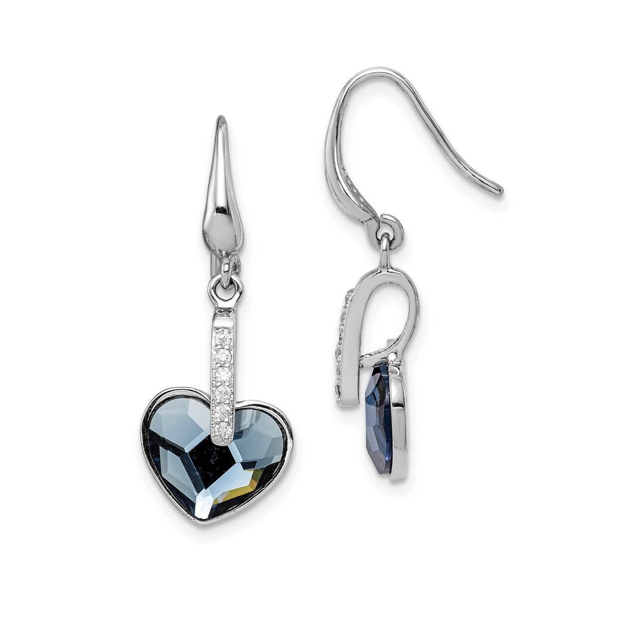 Clear &amp; Blue Crystal Heart Dangle Earrings Sterling Silver Rhodium-plated QE14429