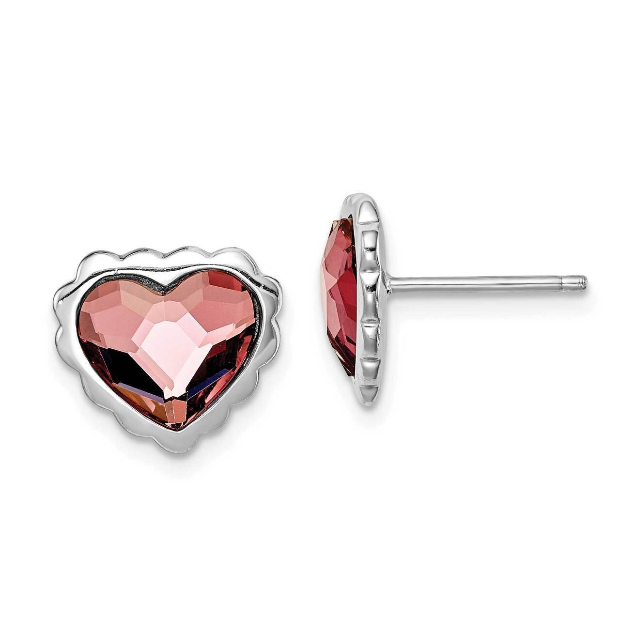 Pink Crystal Heart Post Earrings Sterling Silver Rhodium-plated QE14434, MPN: QE14434, 883957940052