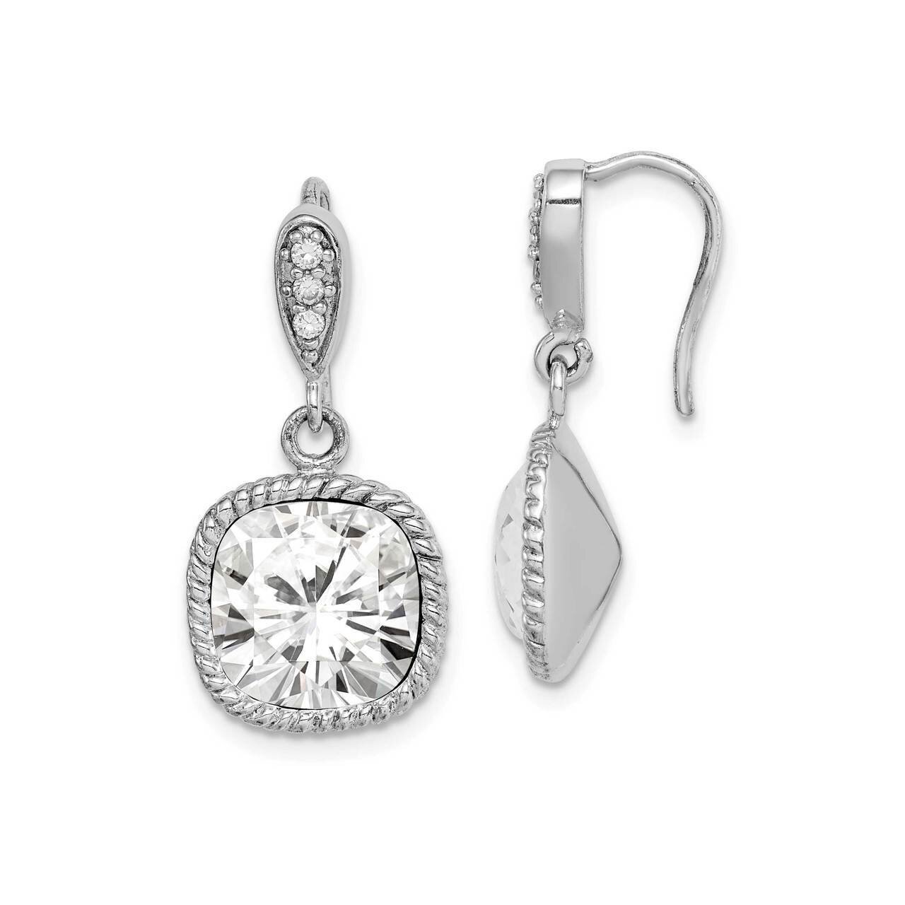 Clear Cushion Crystal Dangle Earrings Sterling Silver Rhodium-plated QE14435
