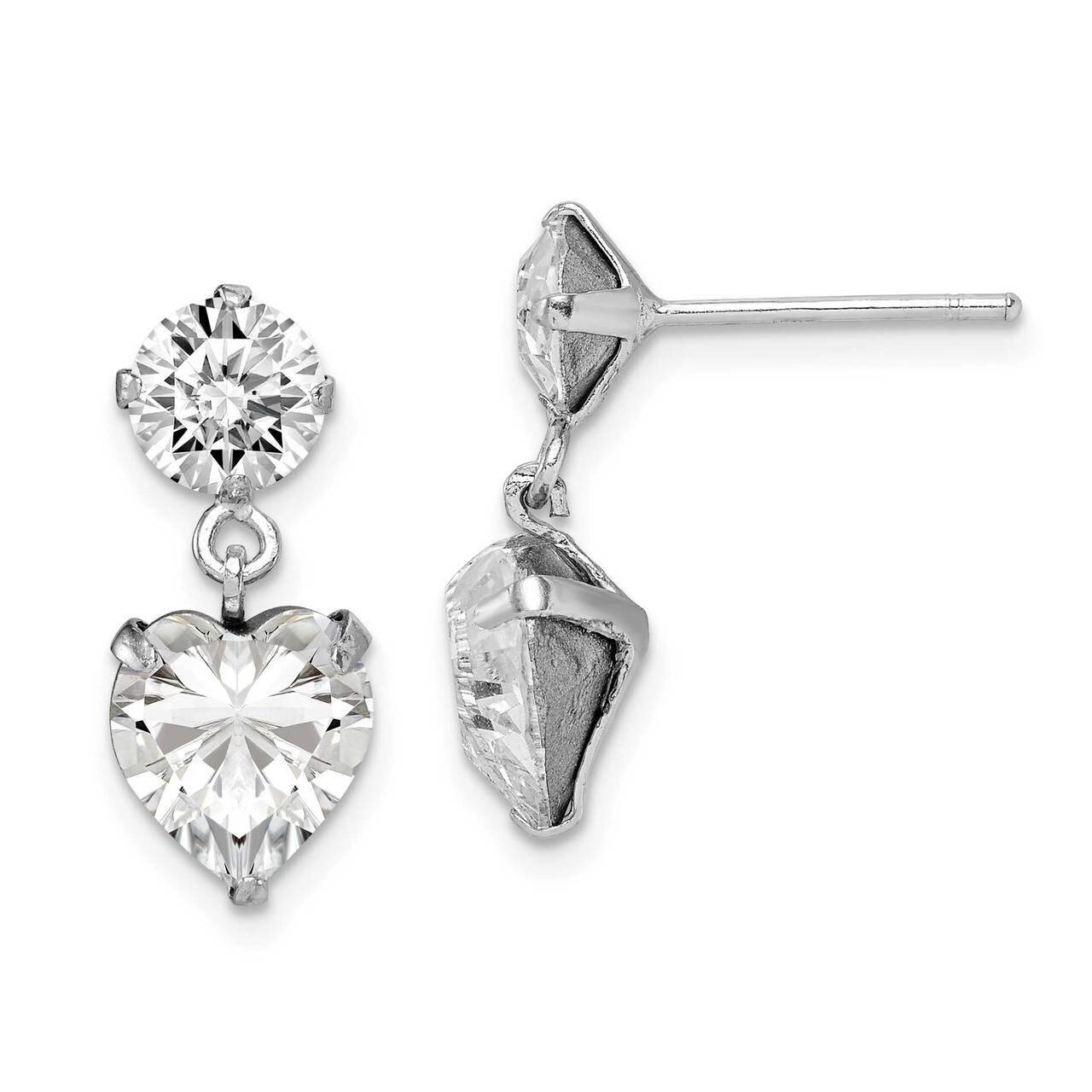 Swarovski Crystal Heart Dangle Post Earrings Sterling Silver Rhodium-plated QE14440