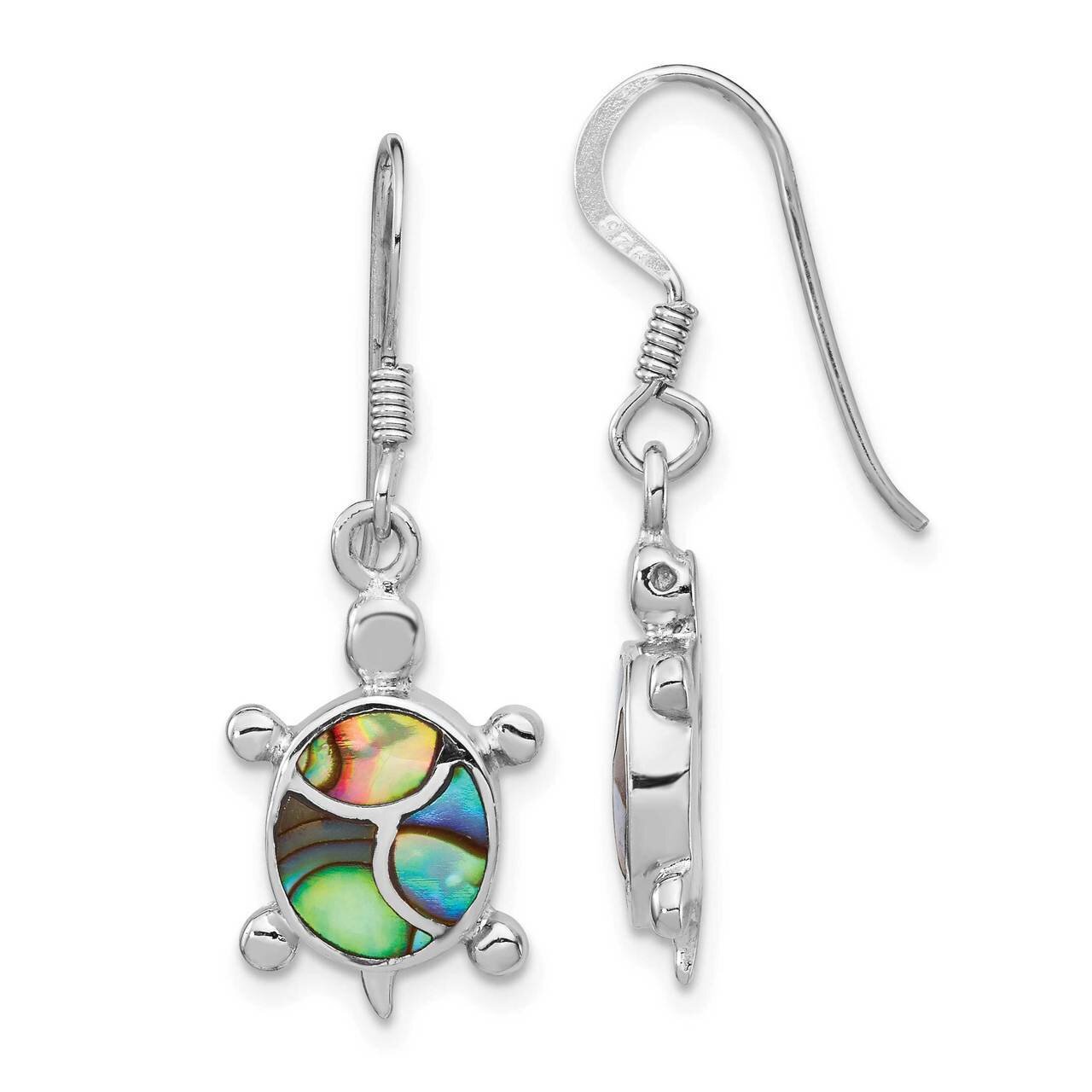 Abalone Turtle Dangle Earrings Sterling Silver Rhodium-plated QE14442