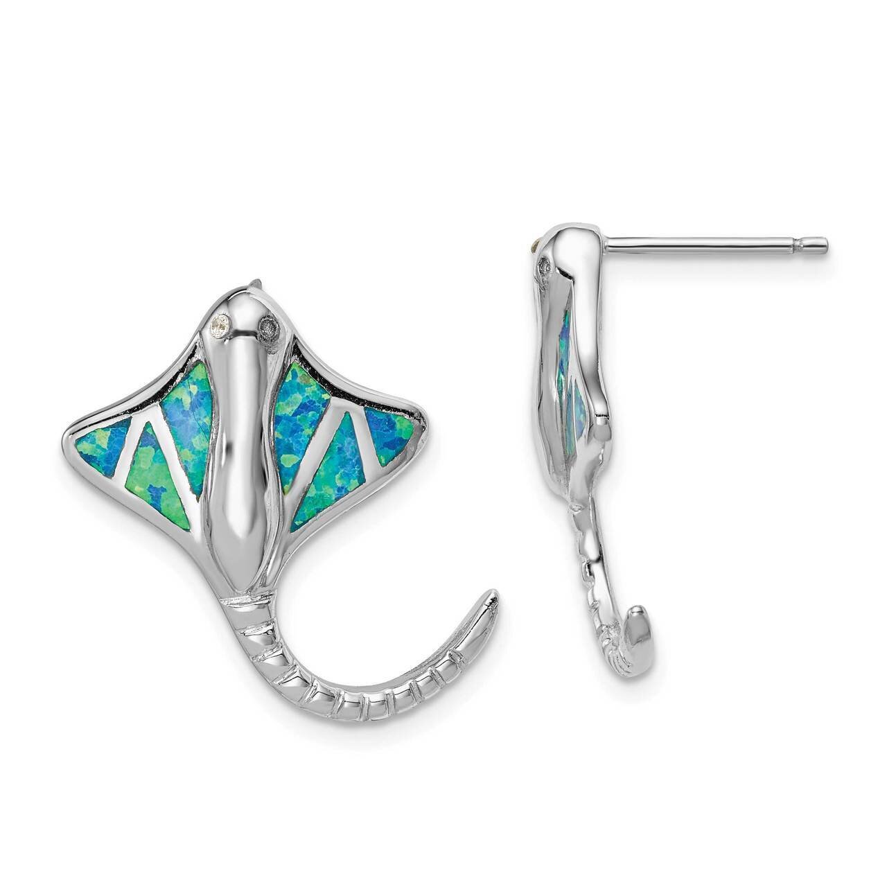 Created Blue Opal Stingray Post Earrings Sterling Silver Rhodium-plated QE14445, MPN: QE14445, 8839…