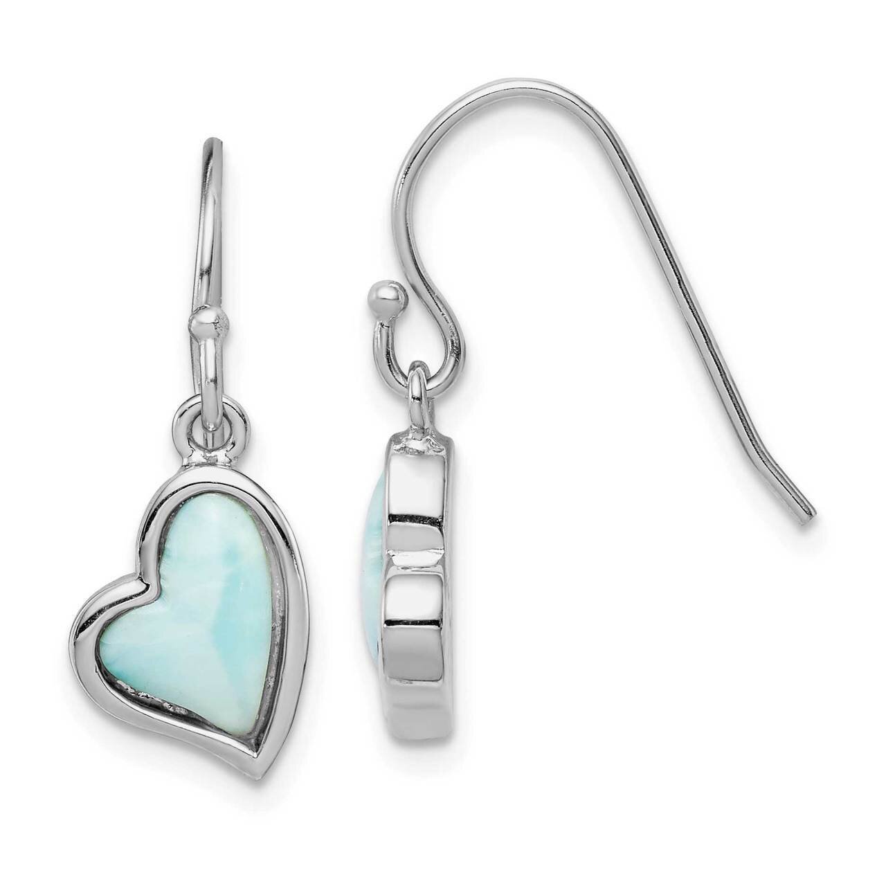 Light Blue Larimar Heart Dangle Earrings Sterling Silver Rhodium-plated QE14446, MPN: QE14446, 8839…
