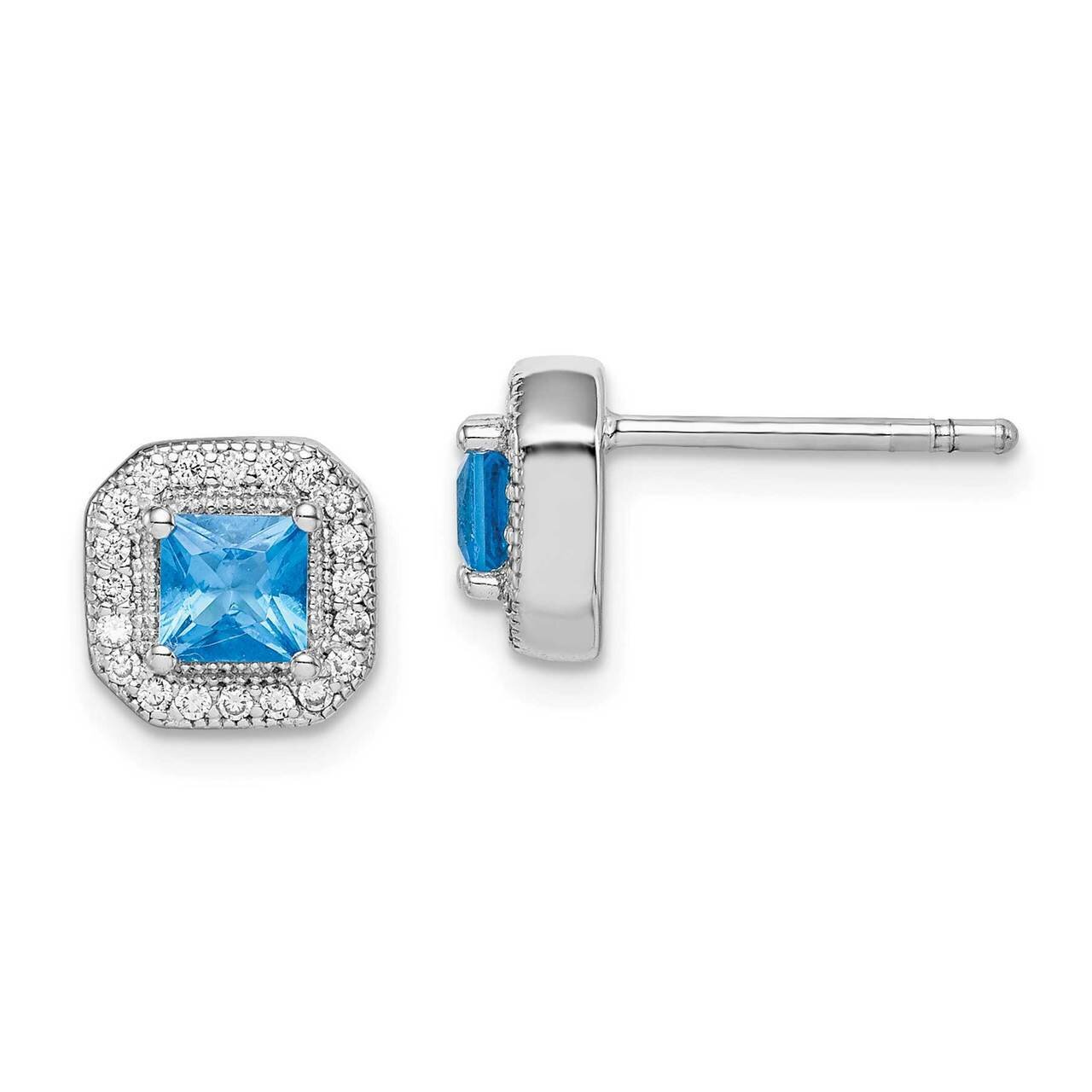 Blue &amp; Clear CZ Diamond Post Earrings Sterling Silver Rhodium Plated QE14470DEC, MPN: QE14470DEC, 8…