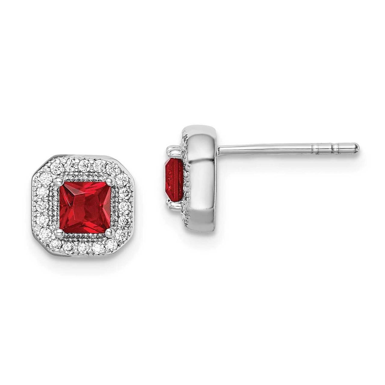 Red &amp; Clear CZ Diamond Post Earrings Sterling Silver Rhodium Plated QE14470JUL, MPN: QE14470JUL, 88…