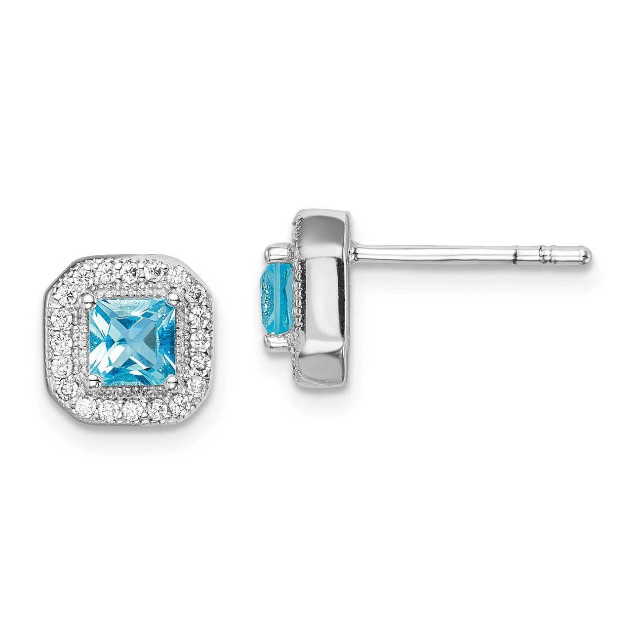 Light Blue &amp; Clear CZ Diamond Post Earrings Sterling Silver Rhodium Plated QE14470MAR, MPN: QE14470…
