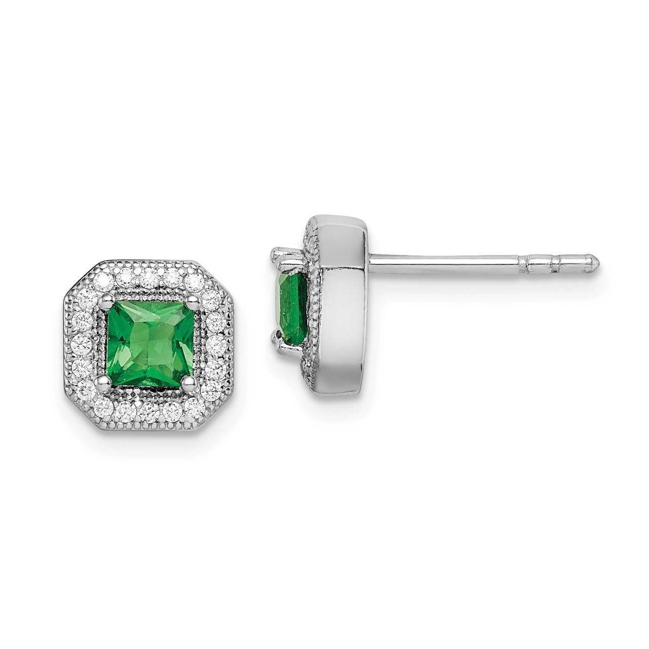 Green &amp; Clear CZ Diamond Post Earrings Sterling Silver Rhodium-plated QE14470MAY, MPN: QE14470MAY, …