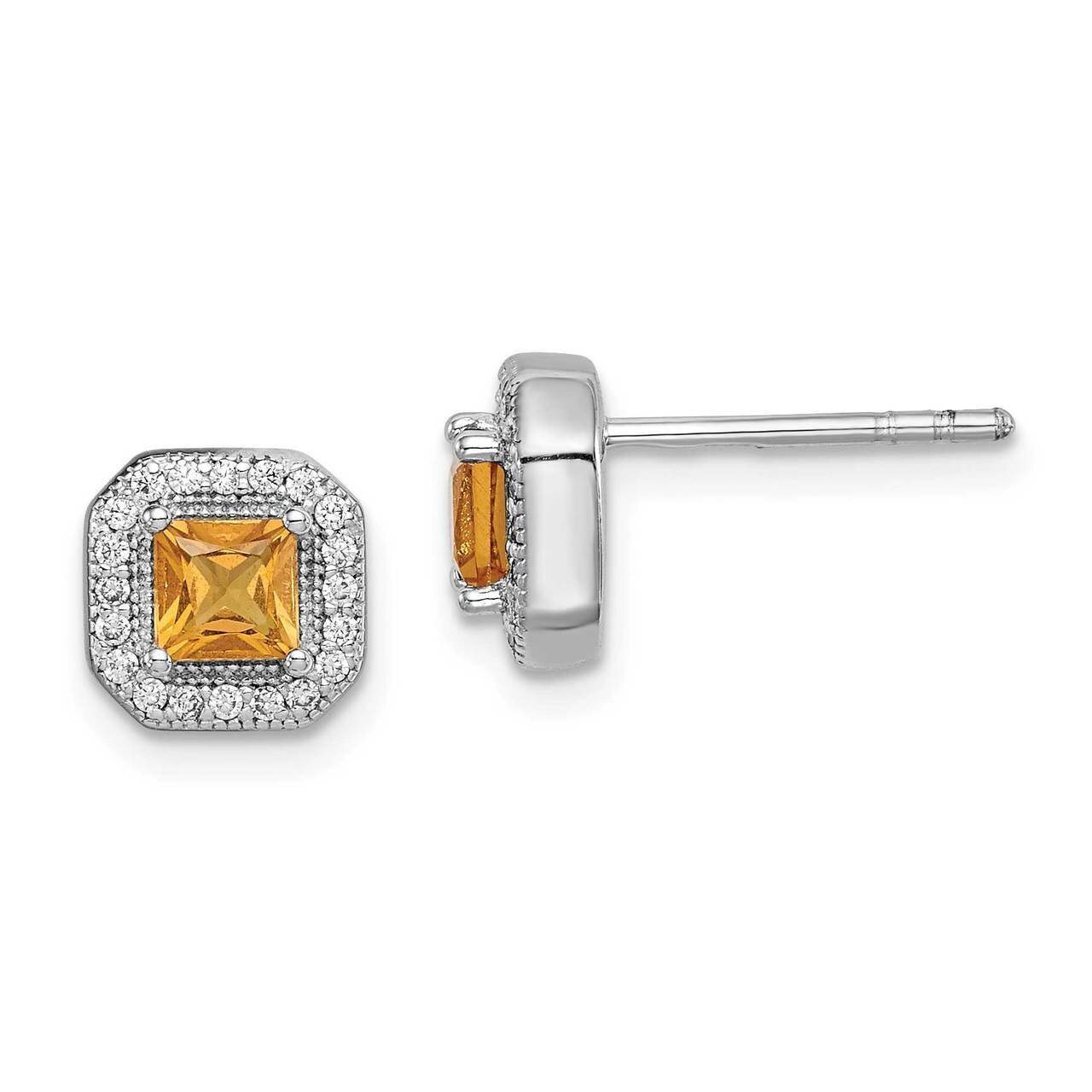 Yellow &amp; Clear CZ Diamond Post Earrings Sterling Silver Rhodium Plated QE14470NOV, MPN: QE14470NOV,…
