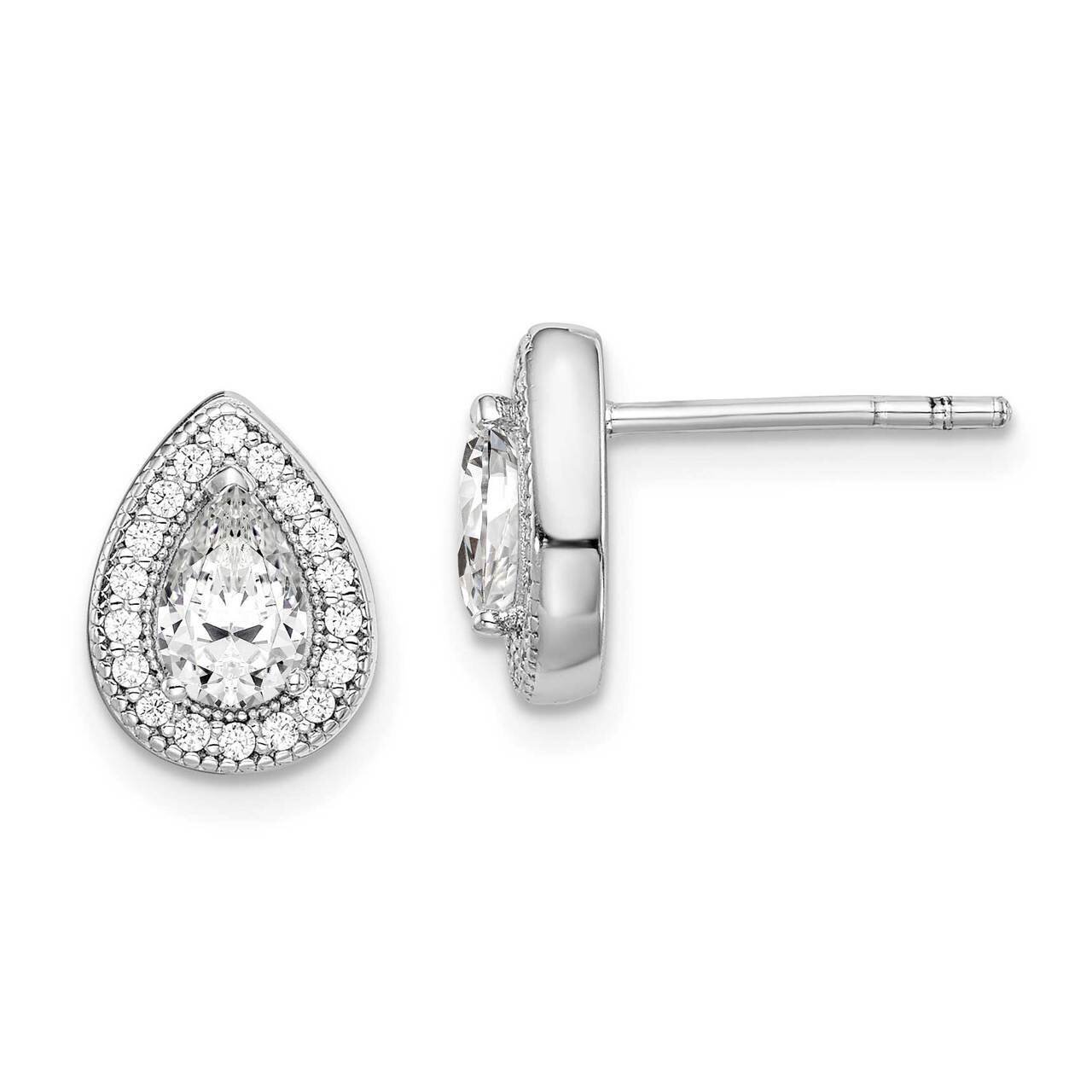 Post Earrings Sterling Silver Rhodium Plated CZ Diamond QE14472APR, MPN: QE14472APR, 886774116785