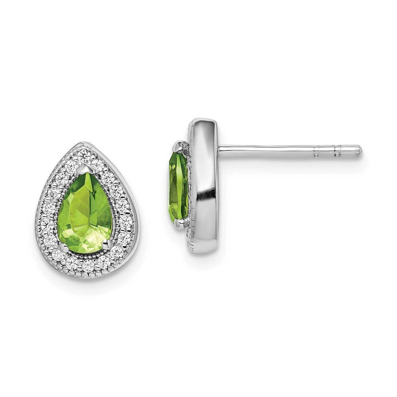 Green &amp; Clear CZ Diamond Post Earrings Sterling Silver Rhodium Plated QE14472AUG