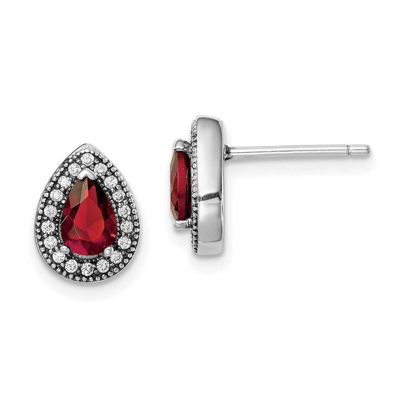 Red & Clear CZ Diamond Post Earrings Sterling Silver Rhodium-plated QE14472JUL