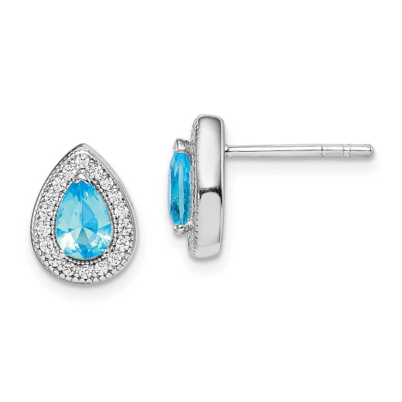 Blue &amp; Clear CZ Diamond Post Earrings Sterling Silver Rhodium Plated QE14472MAR, MPN: QE14472MAR, 8…