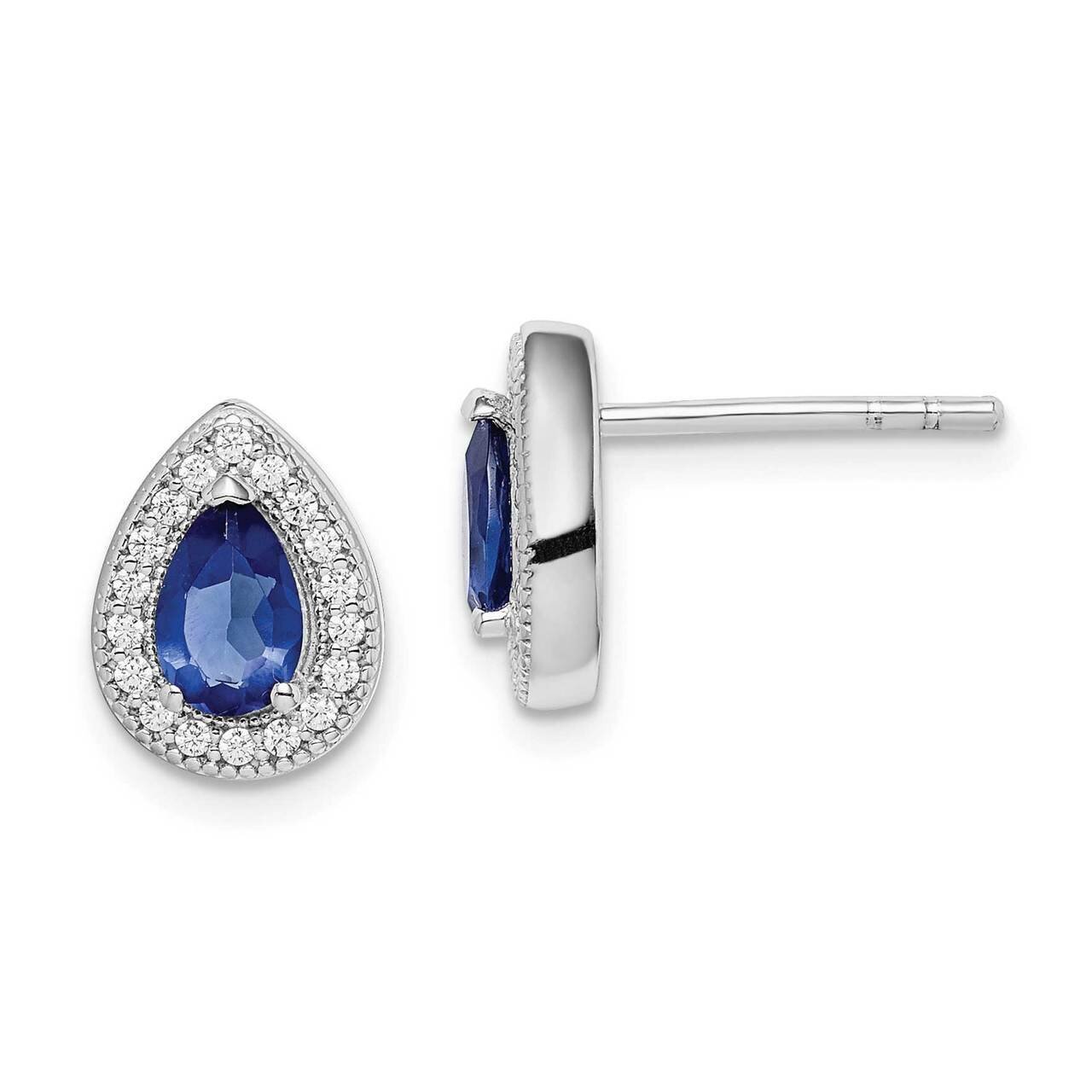 Blue & Clear CZ Diamond Post Earrings Sterling Silver Rhodium-plated QE14472SEP