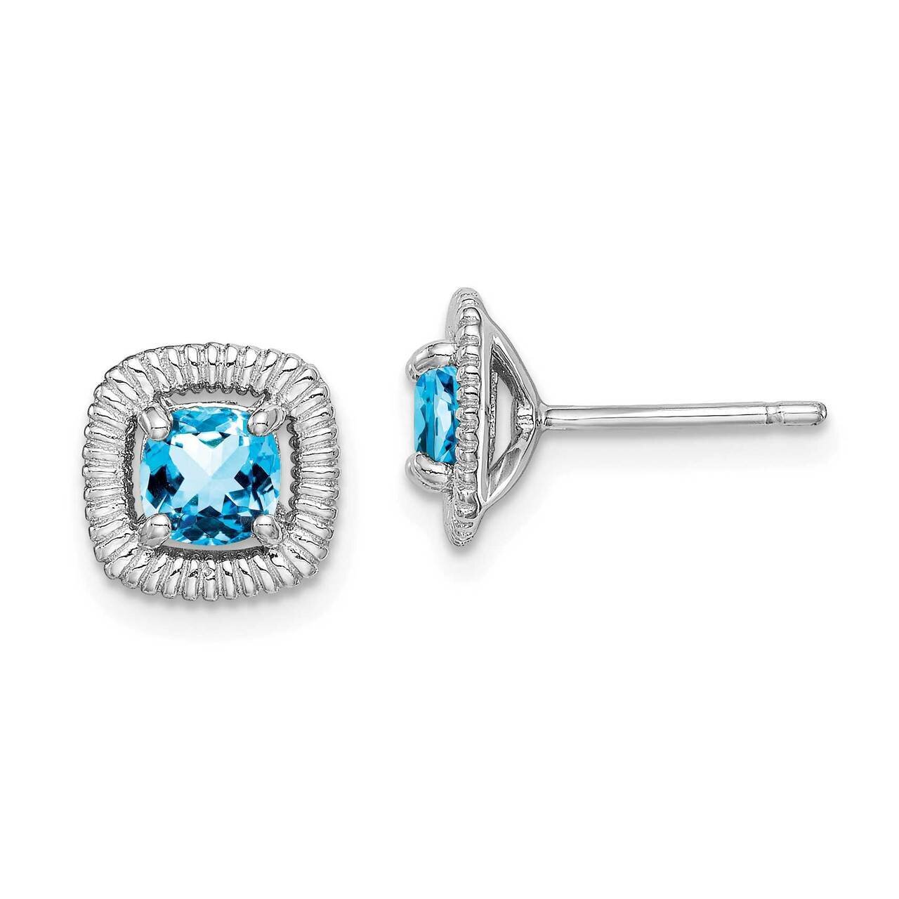 Light Swiss Blue Topaz Square Post Earrings Sterling Silver Rhodium Plated QE14493DEC, MPN: QE14493…