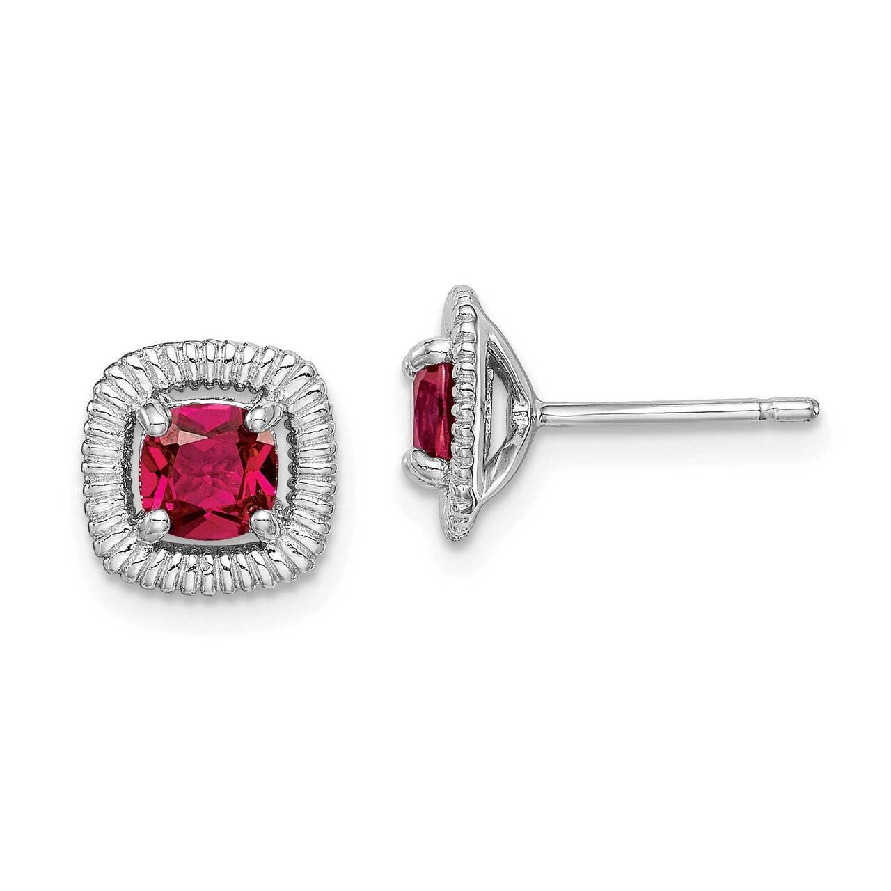 Created Ruby Square Post Earrings Sterling Silver Rhodium Plated QE14493JUL