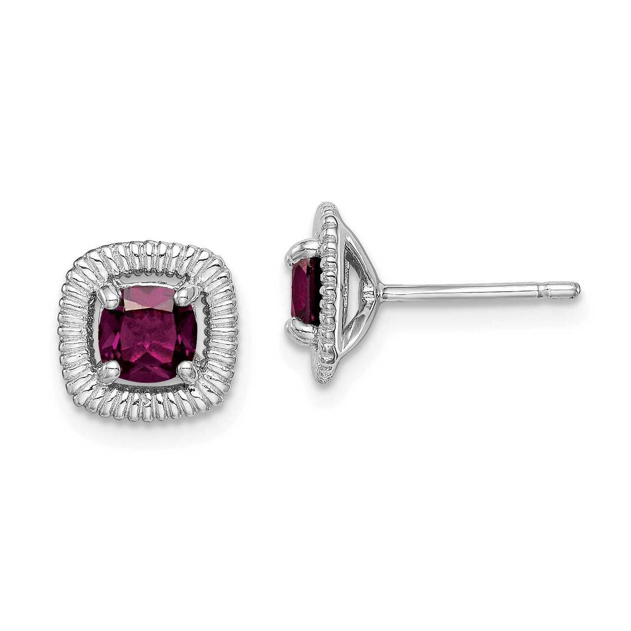 Rhodolite Garnet Square Post Earrings Sterling Silver Rhodium Plated QE14493JUN, MPN: QE14493JUN, 8…
