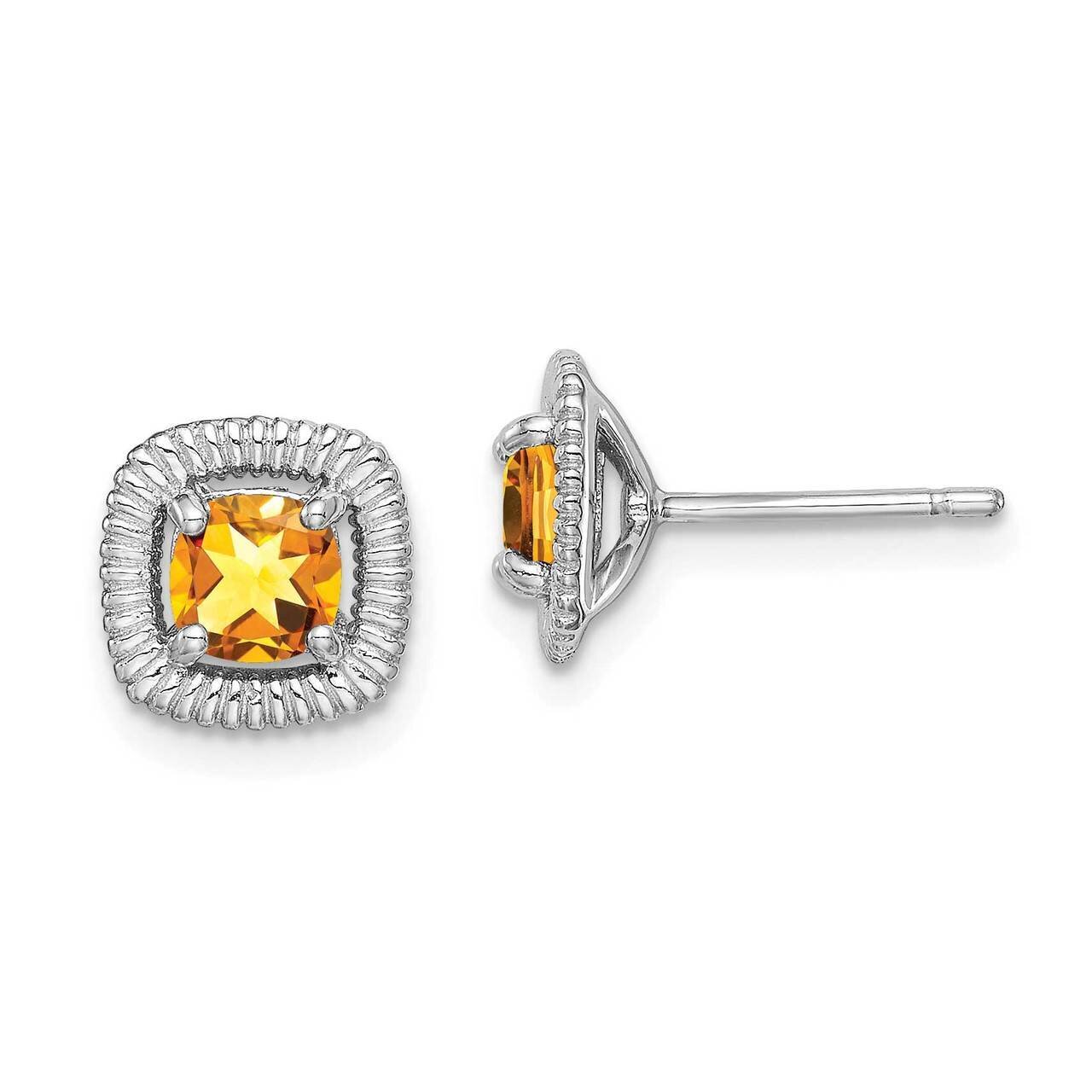 Citrine Square Post Earrings Sterling Silver Rhodium Plated QE14493NOV, MPN: QE14493NOV, 8839577443…