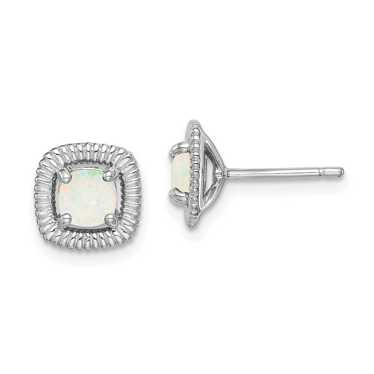 Milky Opal Square Post Earrings Sterling Silver Rhodium Plated QE14493OCT, MPN: QE14493OCT, 8839571…