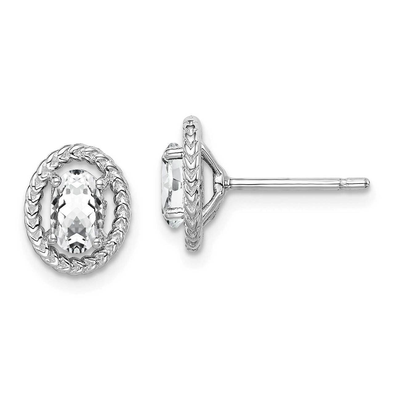 White Topaz Oval Post Earrings Sterling Silver Rhodium Plated QE14494APR, MPN: QE14494APR, 88395760…