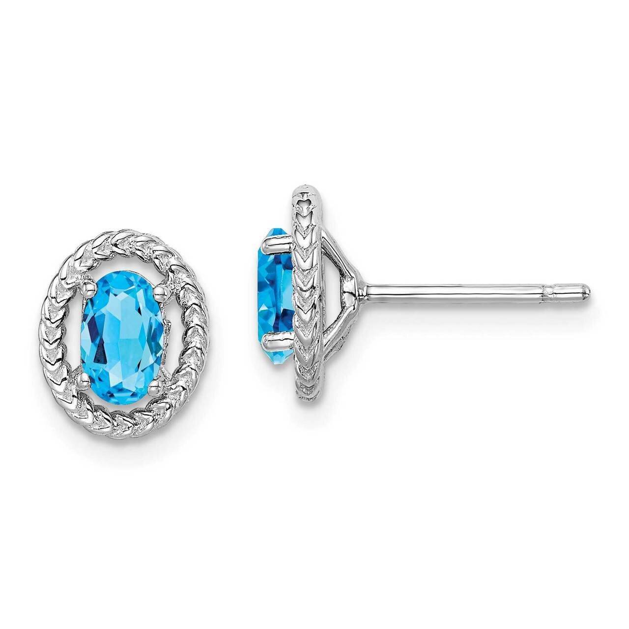 Light Swiss Blue Topaz Oval Post Earrings Sterling Silver Rhodium Plated QE14494DEC, MPN: QE14494DE…