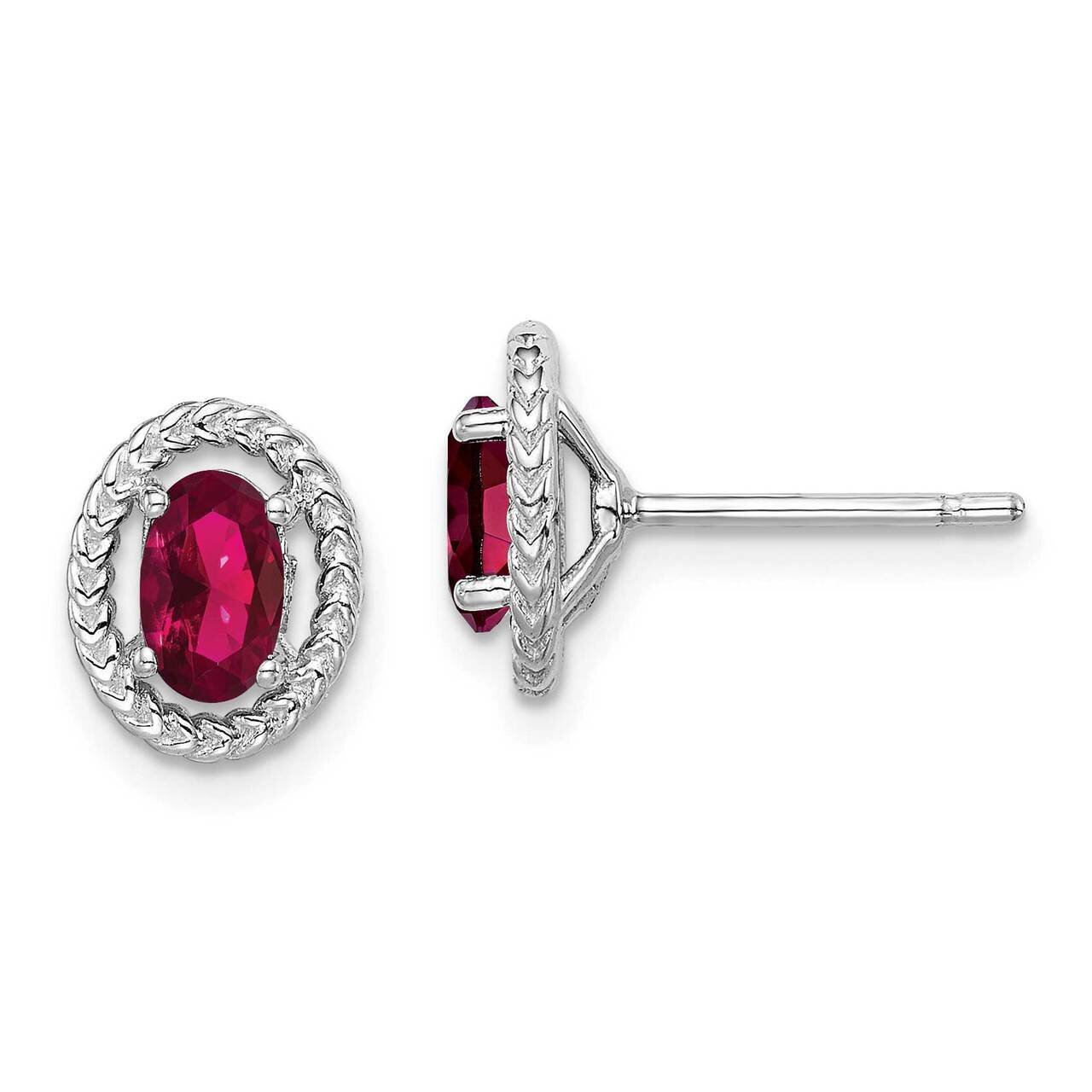 Created Ruby Oval Post Earrings Sterling Silver Rhodium Plated QE14494JUL, MPN: QE14494JUL, 8839572…