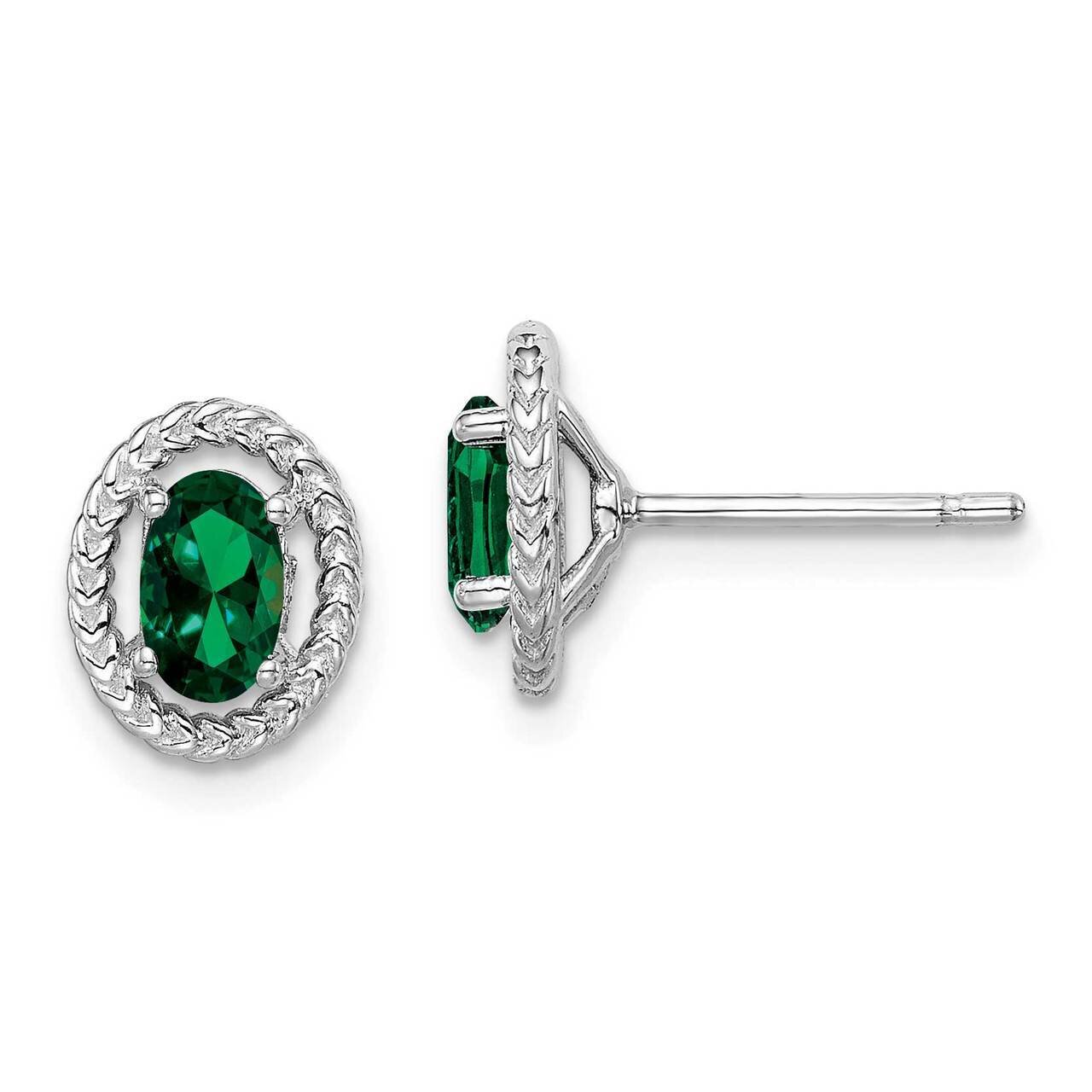 Created Emerald Oval Post Earrings Sterling Silver Rhodium Plated QE14494MAY, MPN: QE14494MAY, 8839…