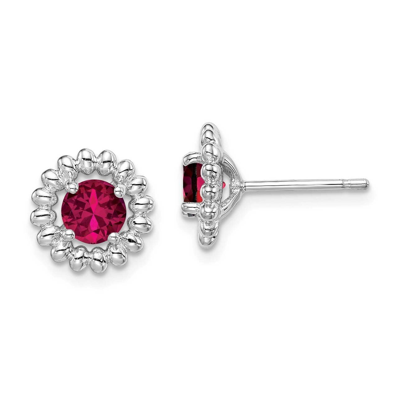 Created Ruby Earrings Sterling Silver Rhodium Plated QE14495JUL