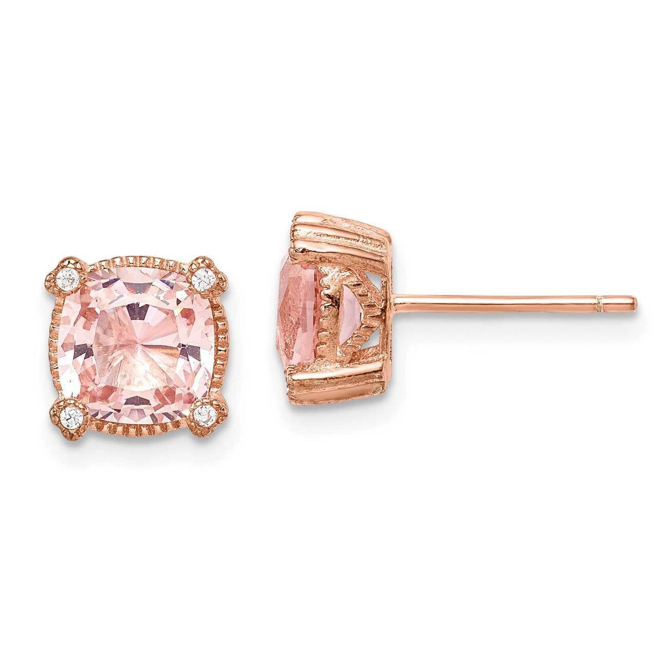 Pink Crystal &amp; CZ Diamond Post Earrings Sterling Silver Rose-tone QE14528, MPN: QE14528, 8839577939…