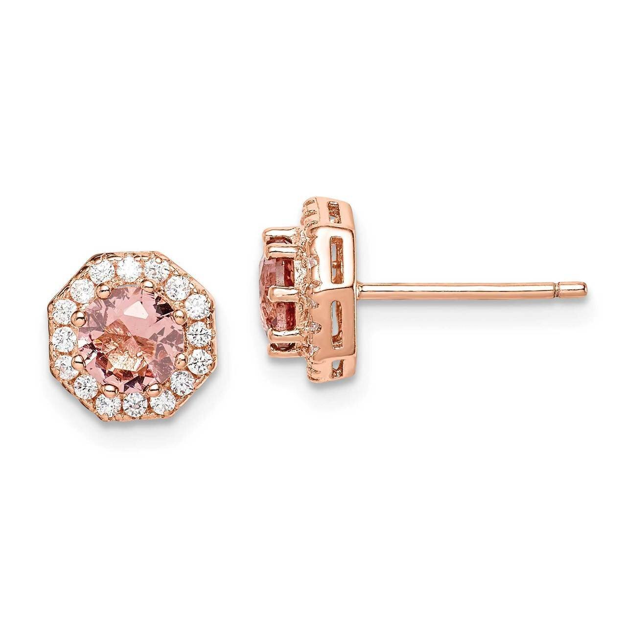 Round Pink Crystal Halo Post Earrings Sterling Silver Rose-tone QE14529, MPN: QE14529, 883957168753
