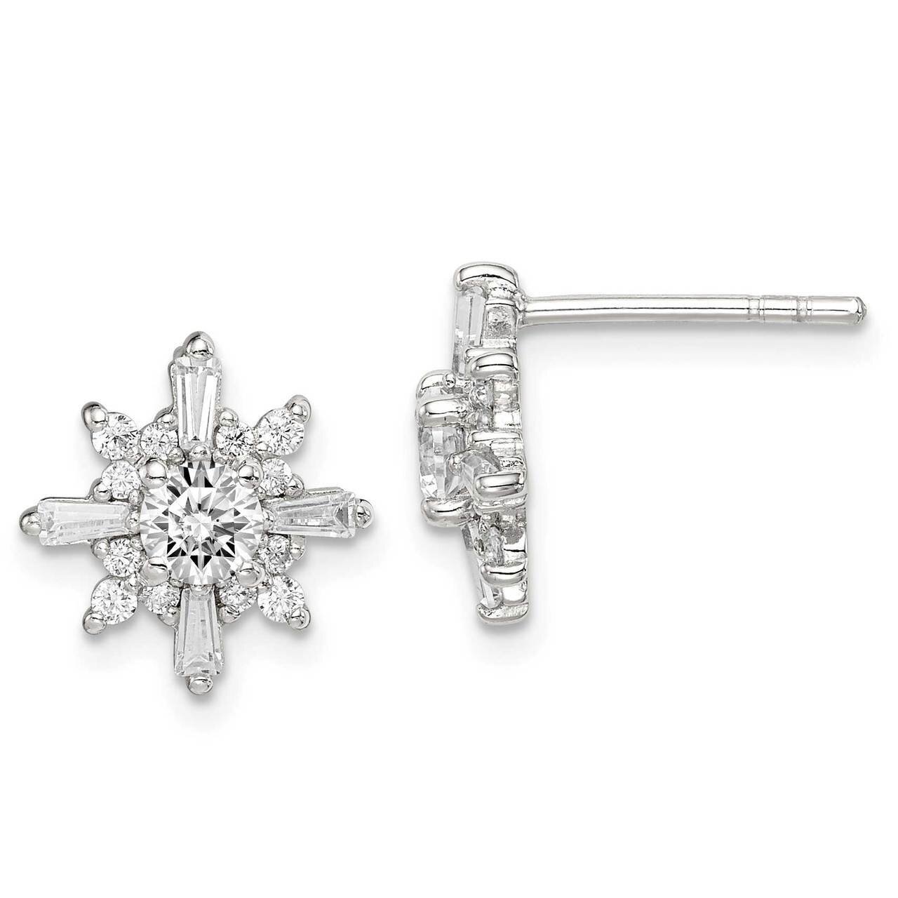 Snowflake Post Earrings Sterling Silver CZ Diamond QE14566, MPN: QE14566, 886774081243