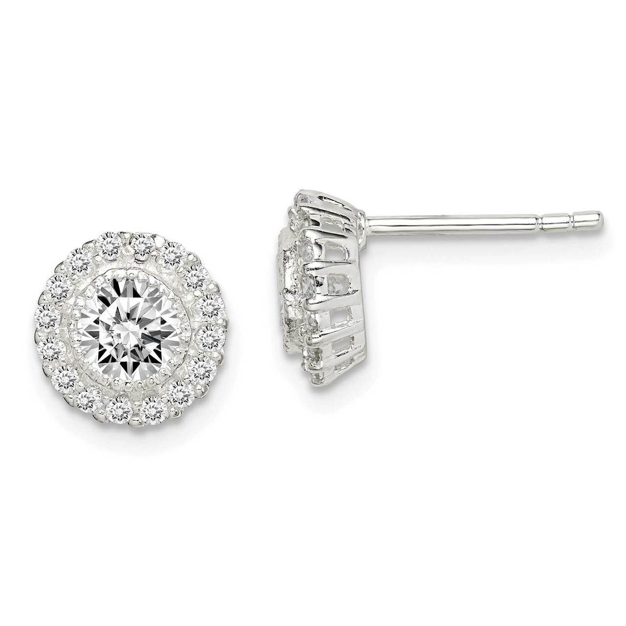 Halo Post Earrings Sterling Silver CZ Diamond QE14579, MPN: QE14579, 883957939902