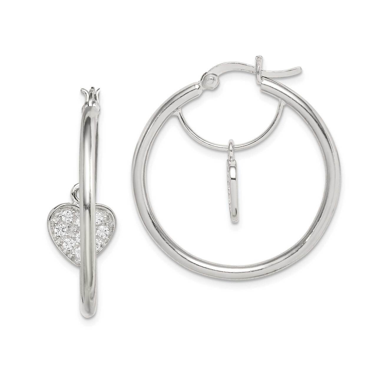 Heart Hoop Earrings Sterling Silver CZ Diamond QE14592, MPN: QE14592, 886774081250
