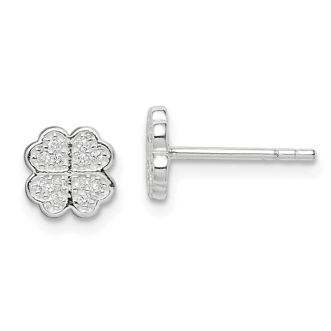 Clover Post Earrings Sterling Silver CZ Diamond QE14606, MPN: QE14606, 886774082745