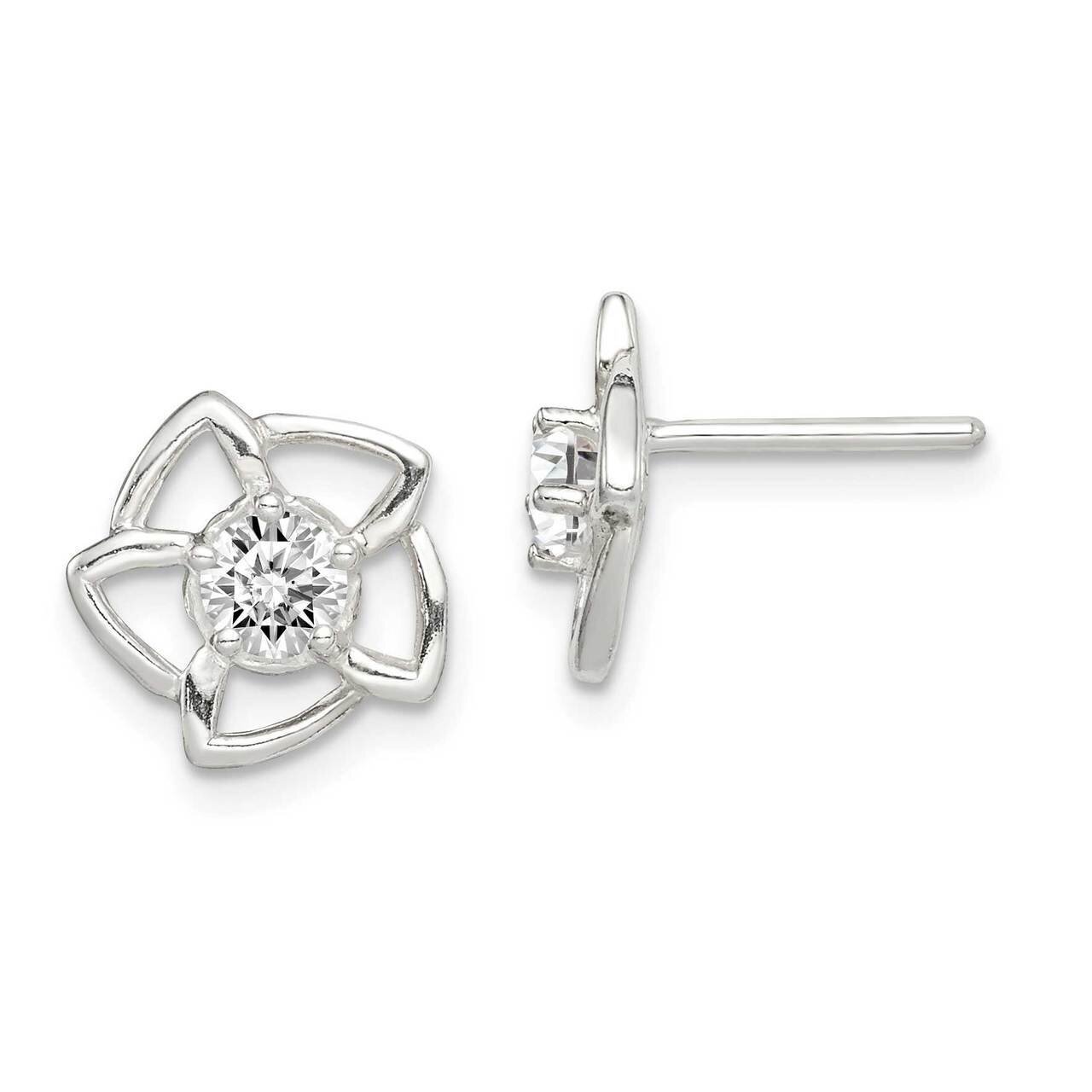 Flower Post Earrings Sterling Silver CZ Diamond QE14607, MPN: QE14607, 883957907192