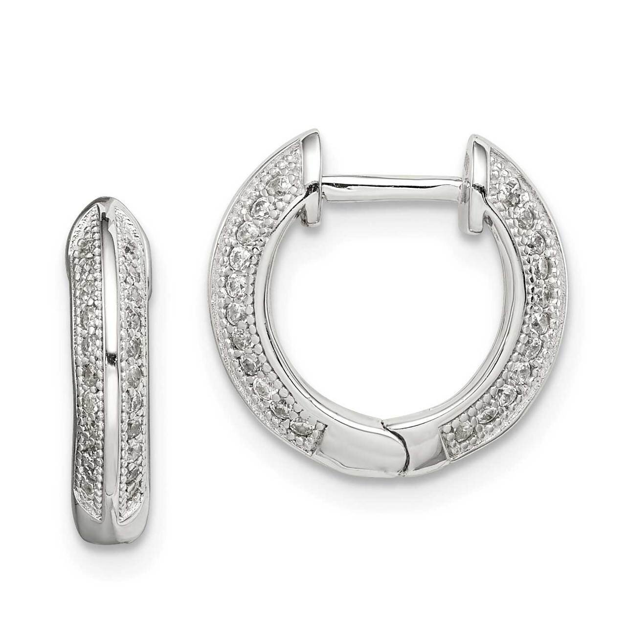 Hinged Hoop Earrings Sterling Silver CZ Diamond QE14612, MPN: QE14612, 883957940359