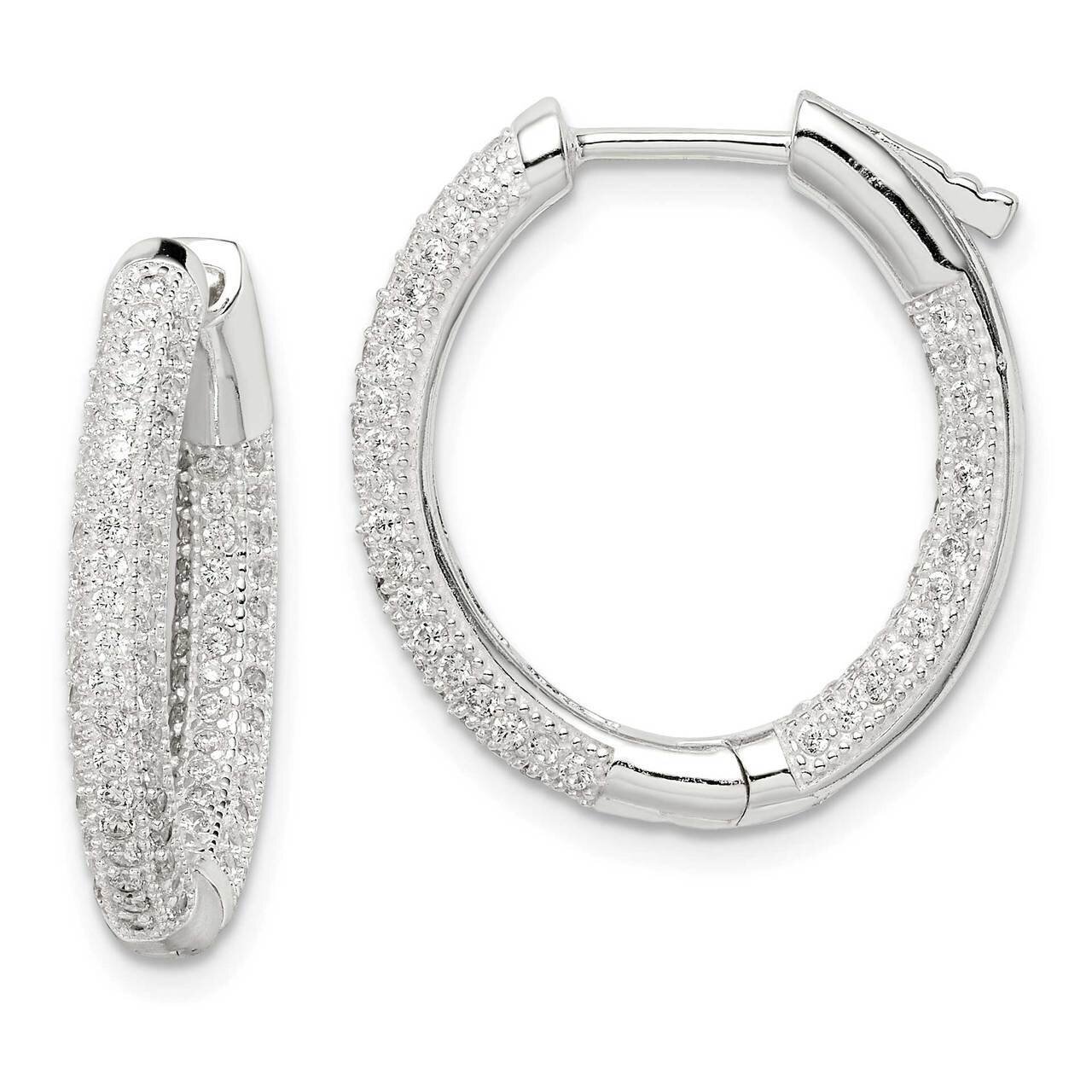 Hinged Hoop Earrings Sterling Silver CZ Diamond QE14613, MPN: QE14613, 883957962375