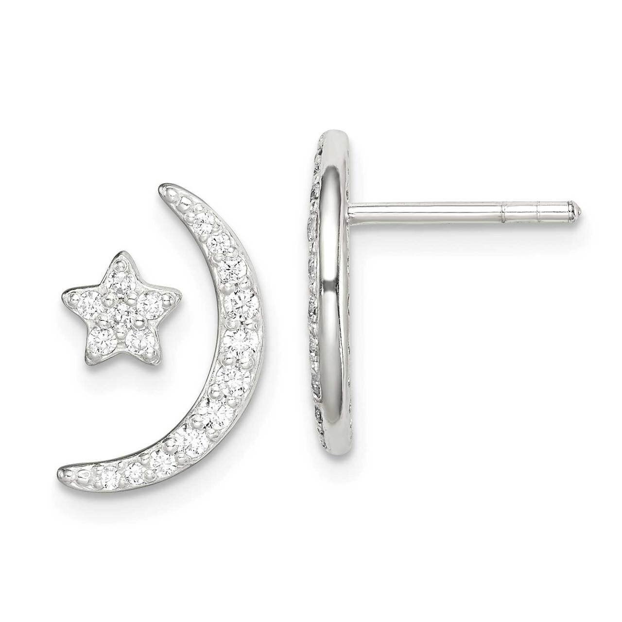Moon &amp; Star Earrings Sterling Silver CZ Diamond QE14614, MPN: QE14614, 886774089584