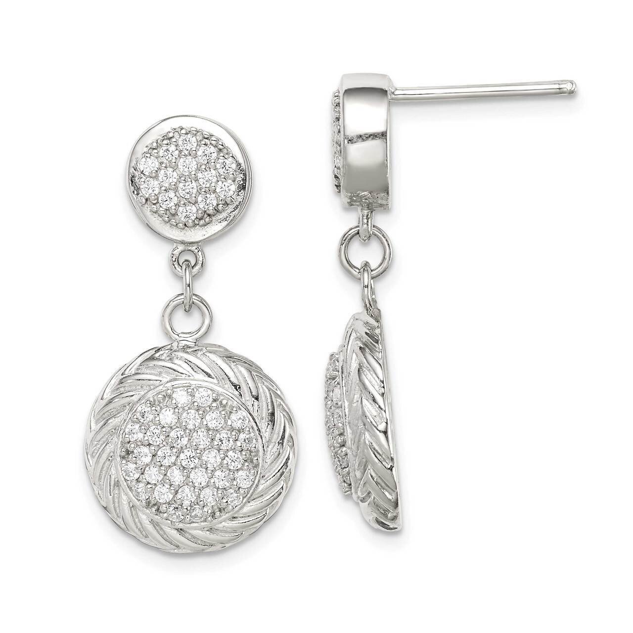 Circle Dangle Earrings Sterling Silver CZ Diamond QE14633, MPN: QE14633, 883957961279