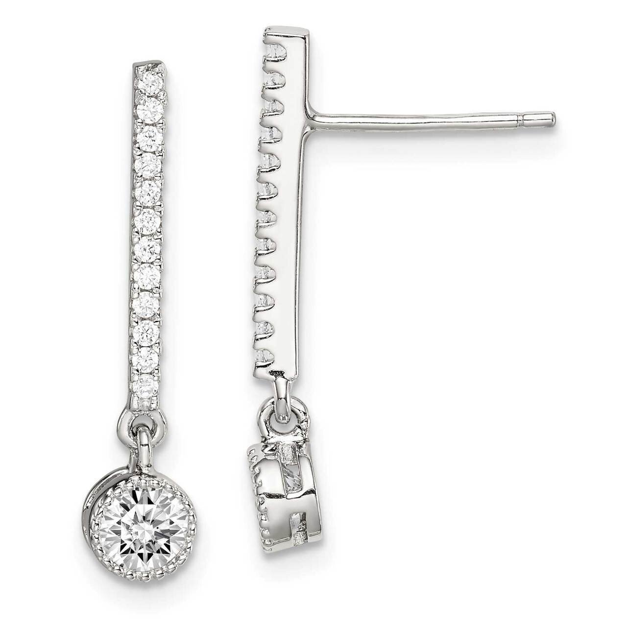 Drop Bar Post Earrings Sterling Silver CZ Diamond QE14634