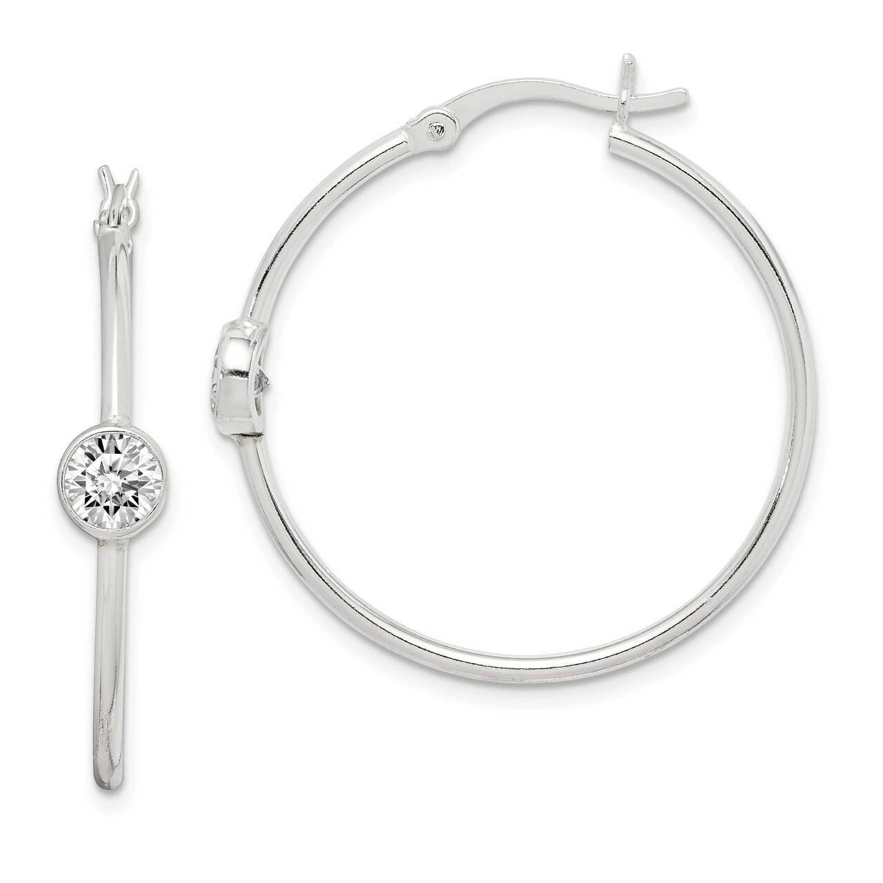 Polished Hoop Earrings Sterling Silver CZ Diamond QE14636, MPN: QE14636, 883957962139