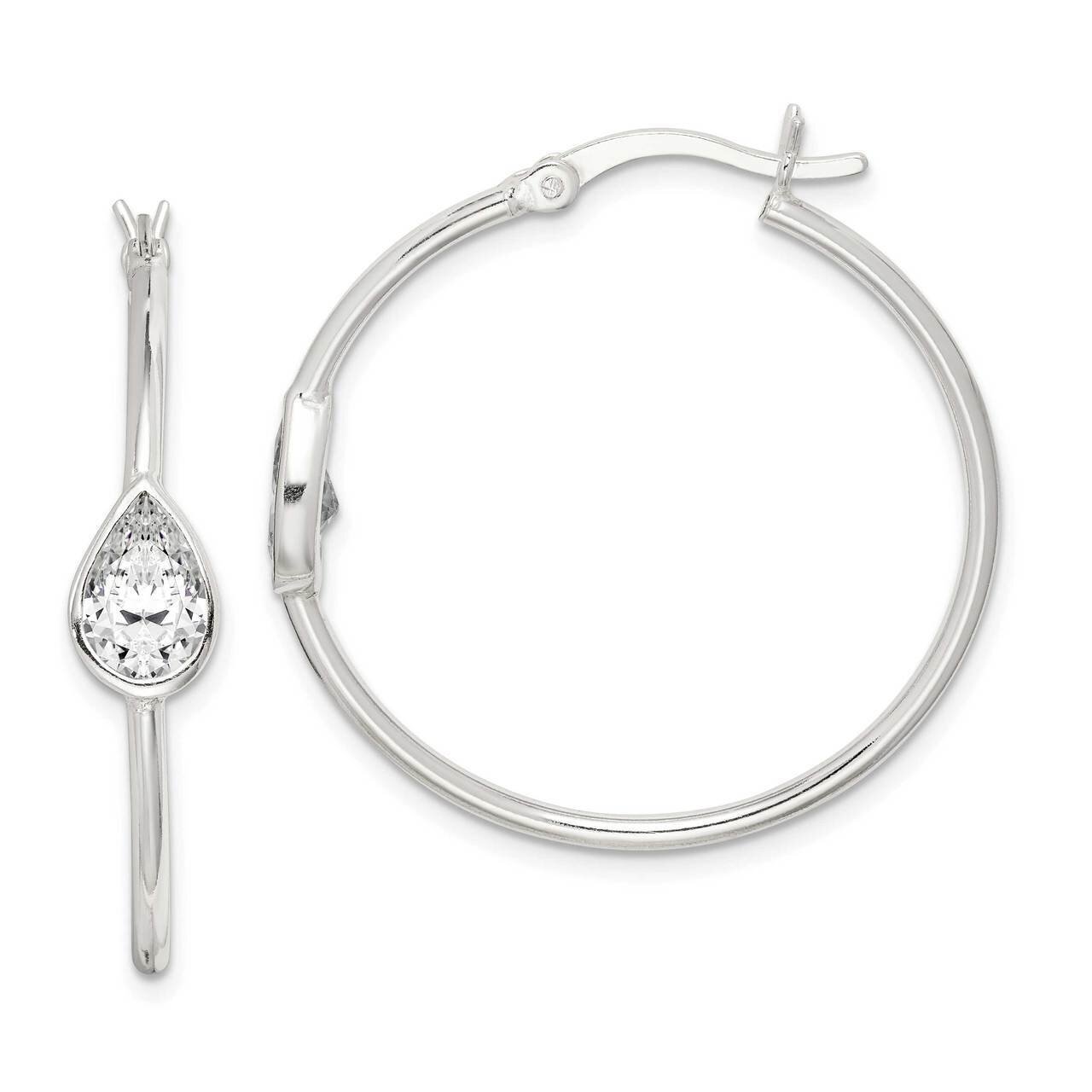 Polished Hoop Earrings Sterling Silver CZ Diamond QE14637, MPN: QE14637, 886774100050