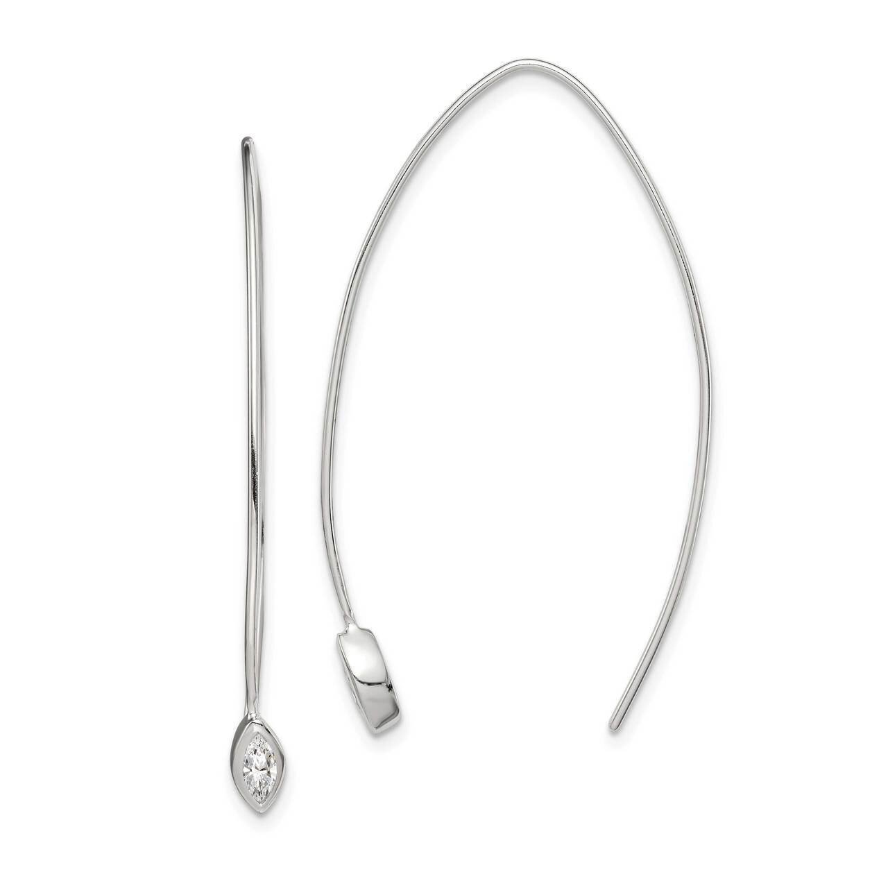 Oval Threader Earrings Sterling Silver CZ Diamond QE14641, MPN: QE14641, 886774081274