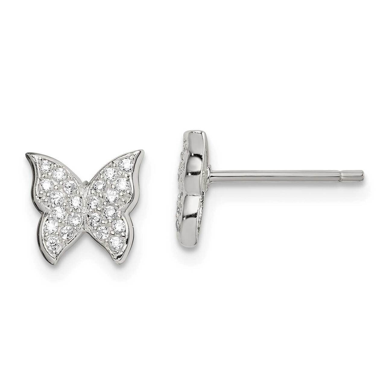 Butterfly Post Earrings Sterling Silver CZ Diamond QE14652, MPN: QE14652, 883957939926