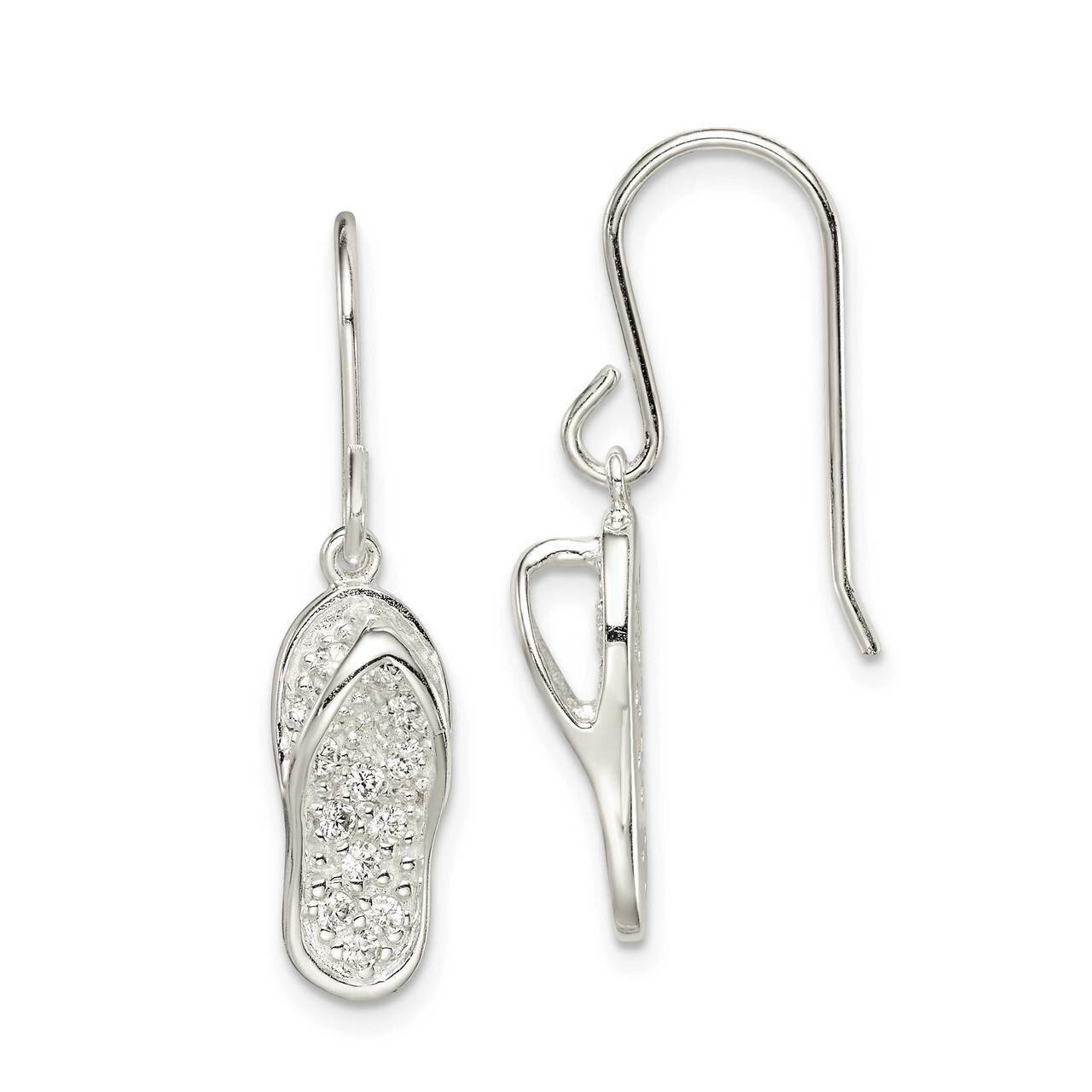 Flip-Flop Dangle Earrings Sterling Silver CZ Diamond QE14680, MPN: QE14680, 883957858739