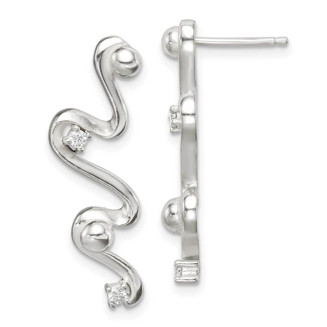Wave Post Dangle Earrings Sterling Silver CZ Diamond QE14681, MPN: QE14681, 886774087245