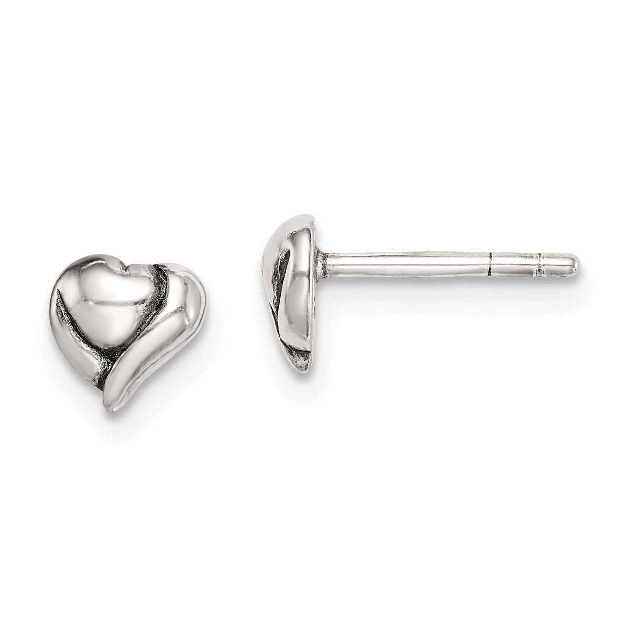 Heart Post Earrings Sterling Silver Antiqued QE14684, MPN: QE14684, 886774101149
