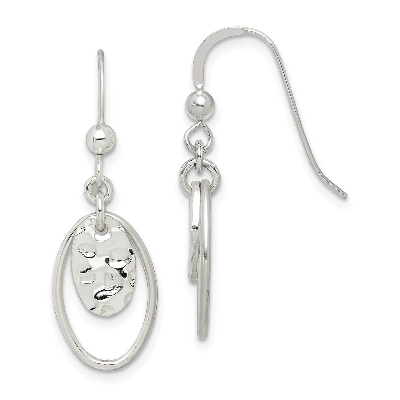 Hammered Oval Dangle Earrings Sterling Silver QE14698, MPN: QE14698, 883957972534