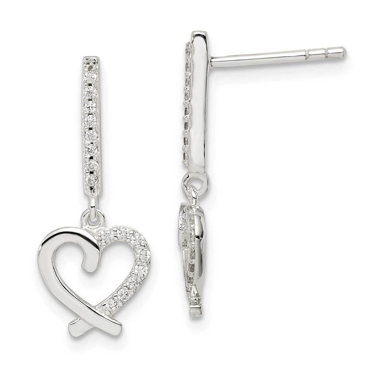 Dangle Heart Post Earrings Sterling Silver CZ Diamond QE14714