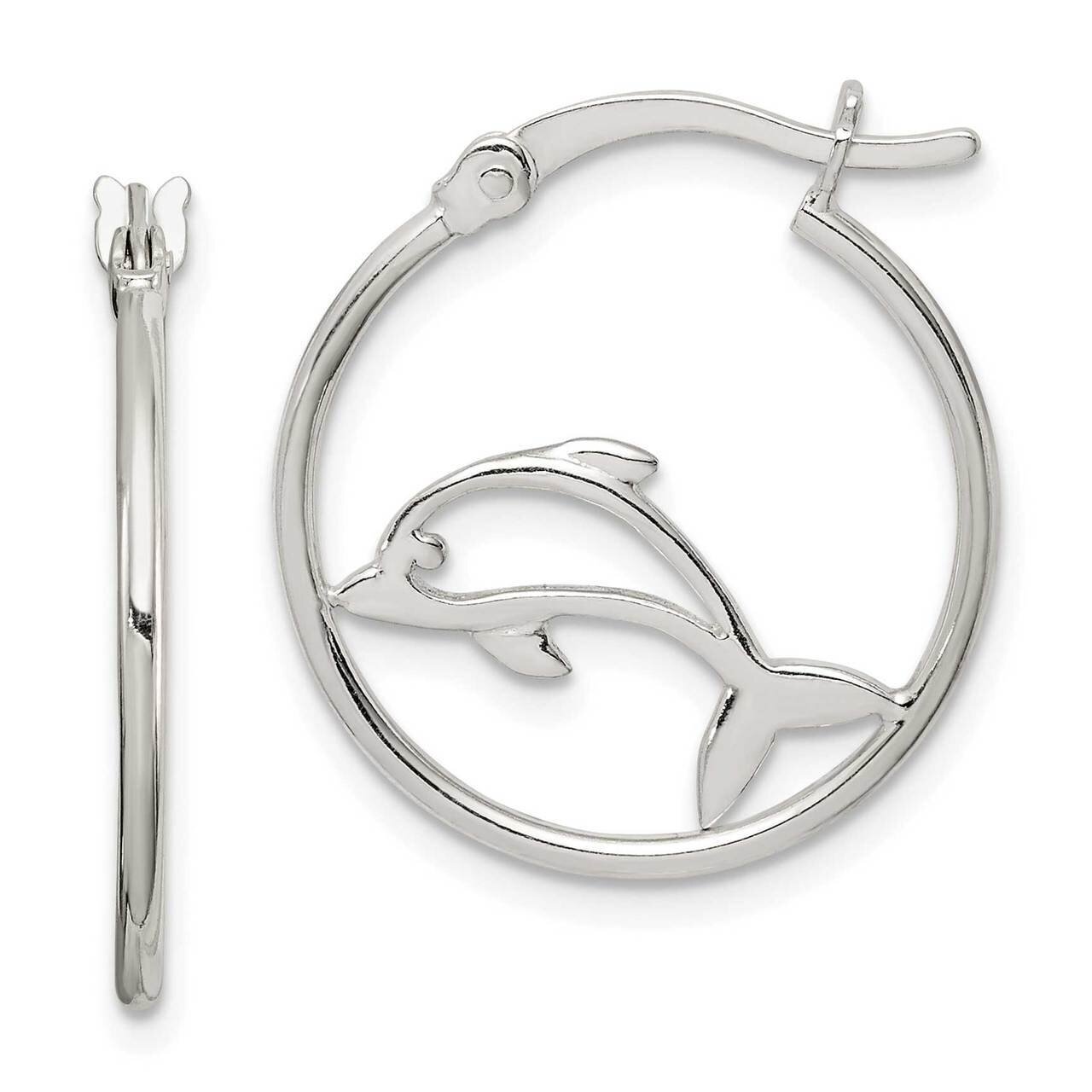 Dolphin Hoop Earrings Sterling Silver Polished QE14723, MPN: QE14723, 886774100074